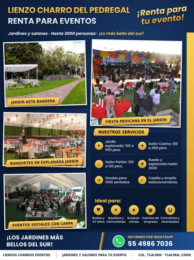 Anuncio Lienzo Charro del Pedregal: jardín asta bandera, fiesta mexicana en el jardín y banquetes con carpa